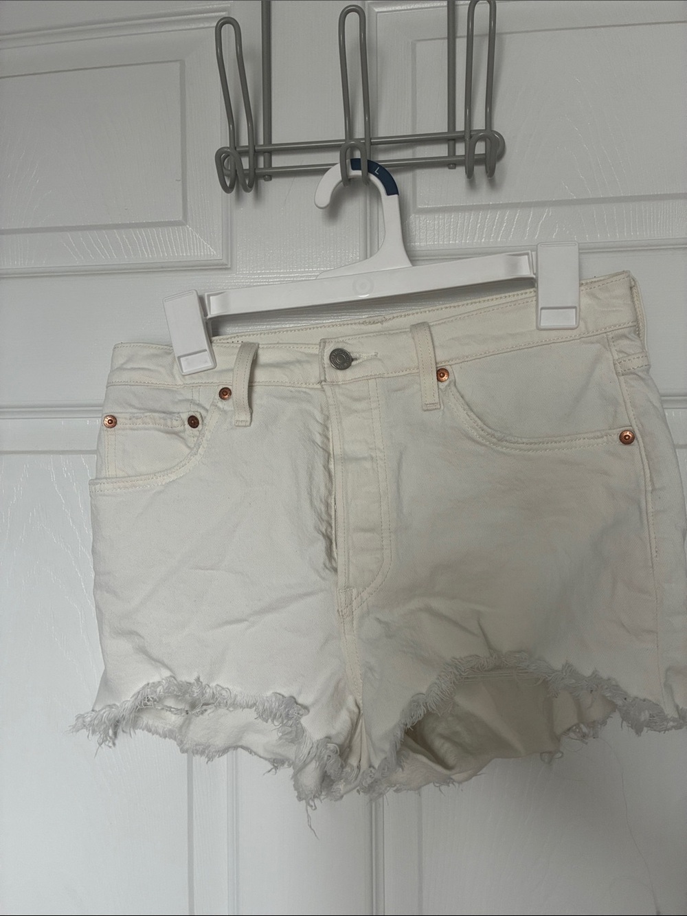 Levi's Ivory Frayed Hem Denim Shorts